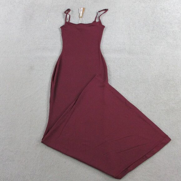 SKIMS Soft Lounge Long Slip Dress Womens XS Bordeaux Red Ribbed NWT - Picture 2 of 7